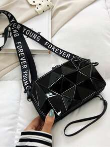 Mini Đồ họa Chữ cái Textured Túi hộp , Mini Vali Cái túi Ví Đối với phụ nữ , Mới PVC Vỏ cứng Chữ cái Dây đeo Túi đeo chéo Mini Túi mỹ phẩm , Nhỏ bé Điện thoại di động Ví Vỏ cứng Lễ hội Cái túi Với Dây đeo có thể điều chỉnh Ví cầm tay - màu đen - Xem 2