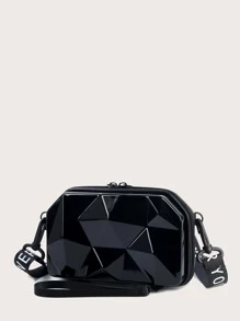 Mini Đồ họa Chữ cái Textured Túi hộp , Mini Vali Cái túi Ví Đối với phụ nữ , Mới PVC Vỏ cứng Chữ cái Dây đeo Túi đeo chéo Mini Túi mỹ phẩm , Nhỏ bé Điện thoại di động Ví Vỏ cứng Lễ hội Cái túi Với Dây đeo có thể điều chỉnh Ví cầm tay - màu đen - Xem 3