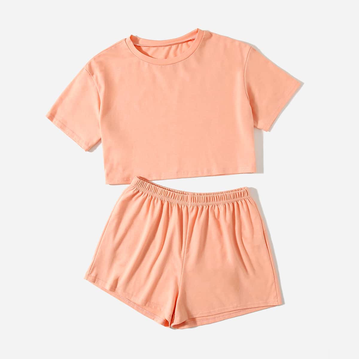 

Solid Crop Tee & Shorts, Coral pink