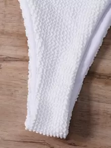 SHEIN Swim Summer Beach Textured Bikini Set Underwire One Shoulder Bra & High Cut Bottom 2 Piece Bathing Suit - White - View 3