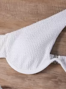 SHEIN Swim Summer Beach Textured Bikini Set Underwire One Shoulder Bra & High Cut Bottom 2 Piece Bathing Suit - White - View 4