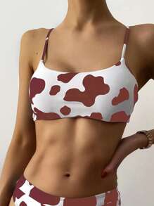 Cow Print Bikini Top - Multicolor - View 1
