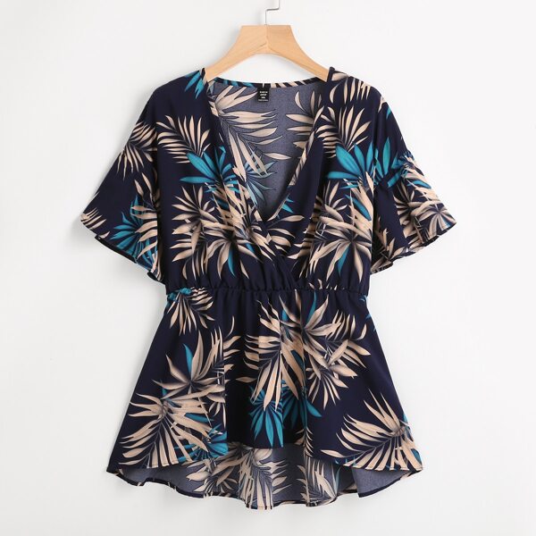 

Plus Tropical Surplice Front Smock Blouse, Navy blue