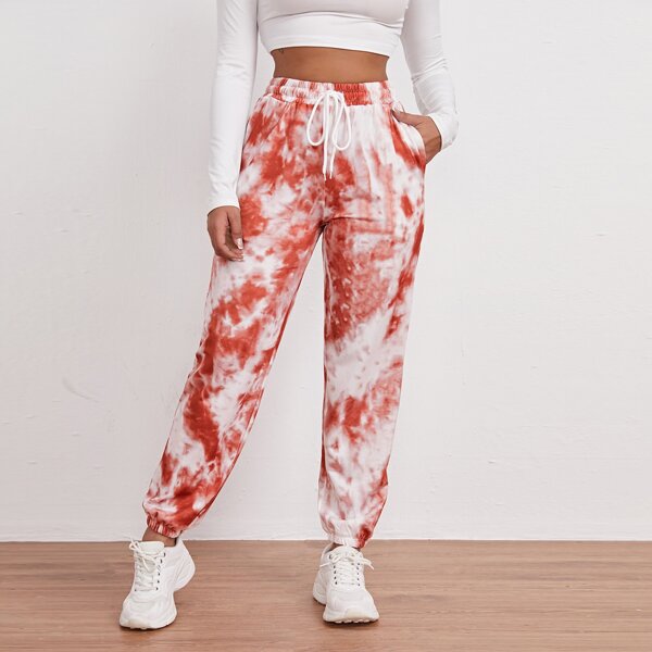 

Drawstring Waist Tie Dye Sweatpants, Red