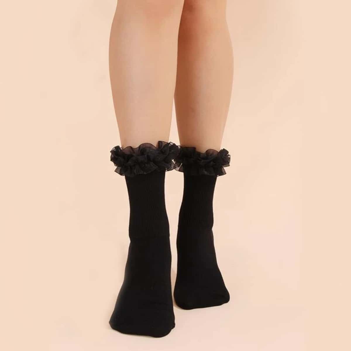 

Frill Trim Socks, Black