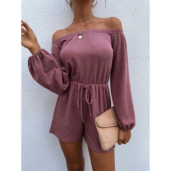 

Waffle Knit Knot Detail Bardot Romper, Dusty pink