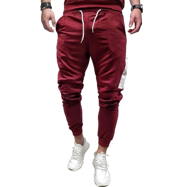 

Men Contrast Sideseam Drawstring Waist Sweatpants, Burgundy
