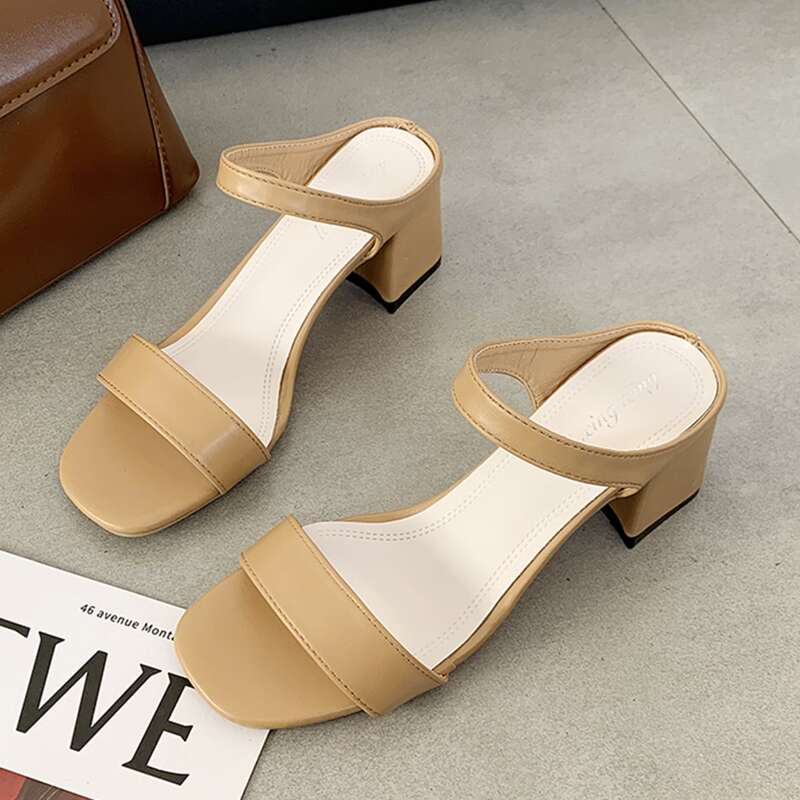 

Solid Chunky Heeled Mules, Khaki