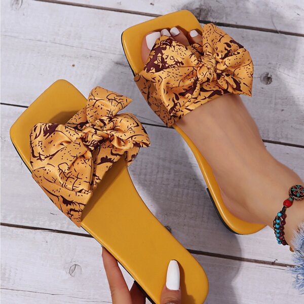 

Bow Decor Slide Sandals, Yellow