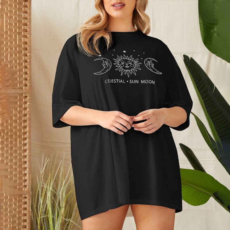 

Plus Sun Moon & Letter Graphic Sleep Tee, Dark grey