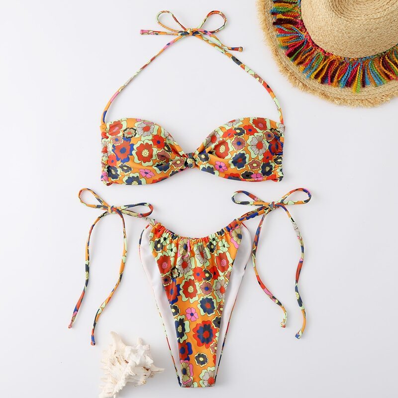 

Floral Print Bikini Swimsuit, Multicolor
