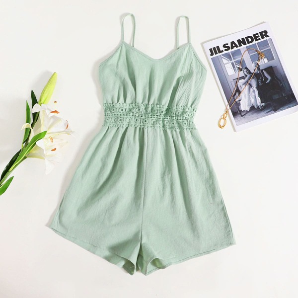 

Lace Panel Cami Romper, Mint green