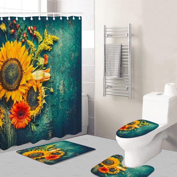 

1pc Sunflower Print Bath Mat Or Shower Curtain, Multicolor