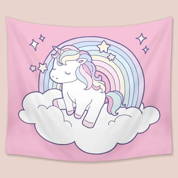

Kids Cartoon Unicorn Print Tapestry, Multicolor