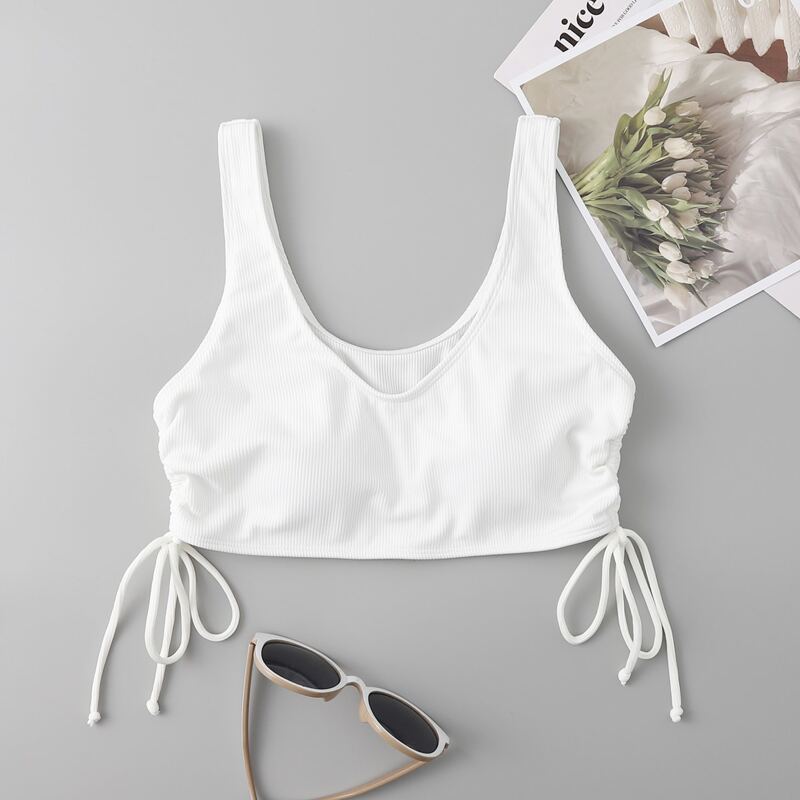 

Drawstring Rib Bikini Top, White