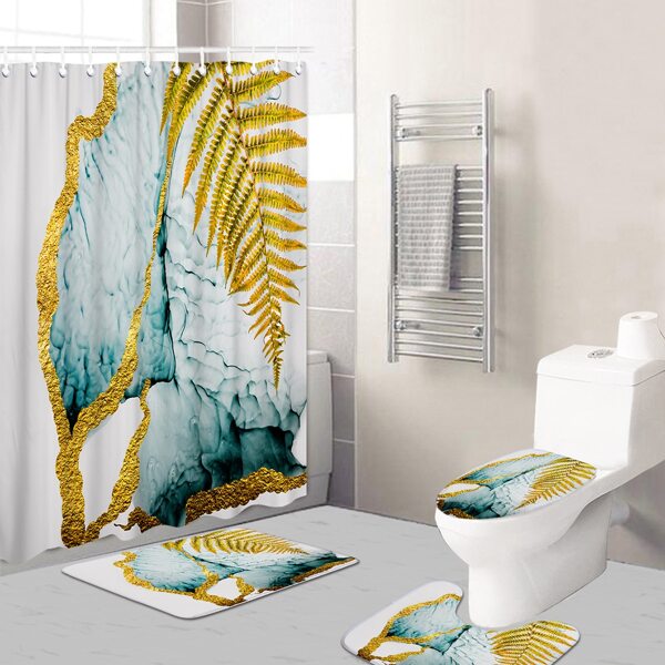 

1pc Leaf Print Shower Curtain Or 1pc Bath Mat, Multicolor