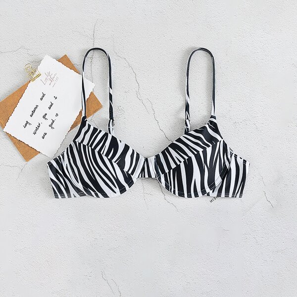 

Zebra Stripe Underwire Bikini Top, Black and white