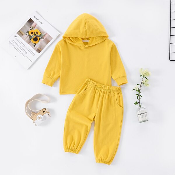 

Baby Unisex Solid Hoodie With Joggers, Yellow