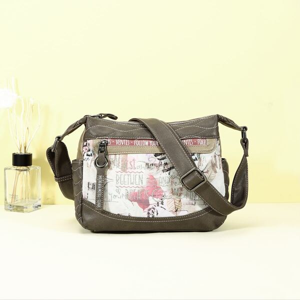 

Letter Embroidery Crossbody Bag, Multicolor