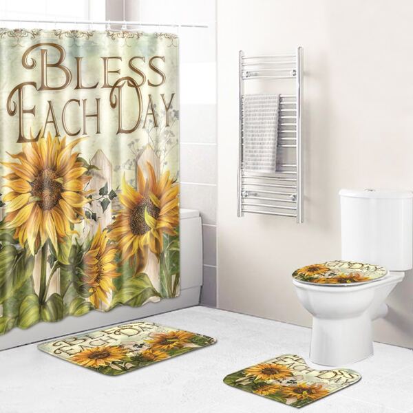 

1pc Sunflower Print Bath Mat Or Shower Curtain, Multicolor
