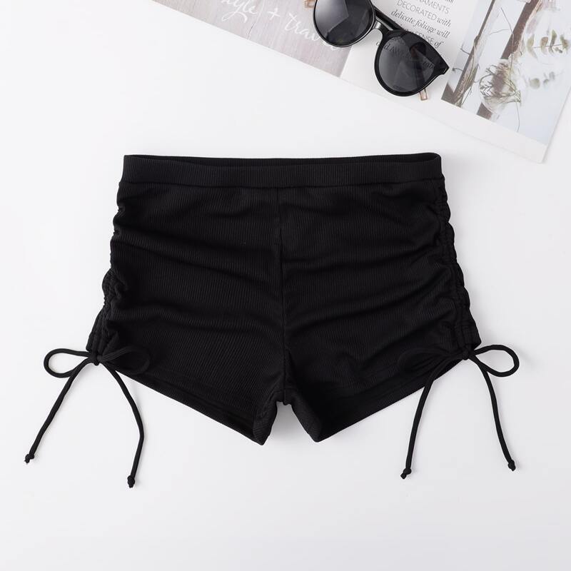 

Drawstring Rib Bikini Shorts, Black