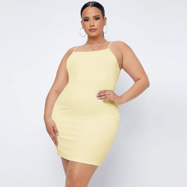

Plus Skinny Solid Cami Dress, Yellow