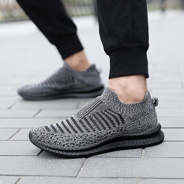 

Men Striped Pattern Knit Slip On Sneakers, Grey