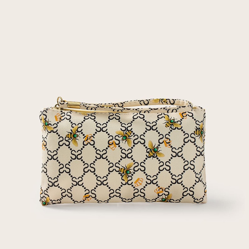 

Bee Graphic Clutch Bag, Beige