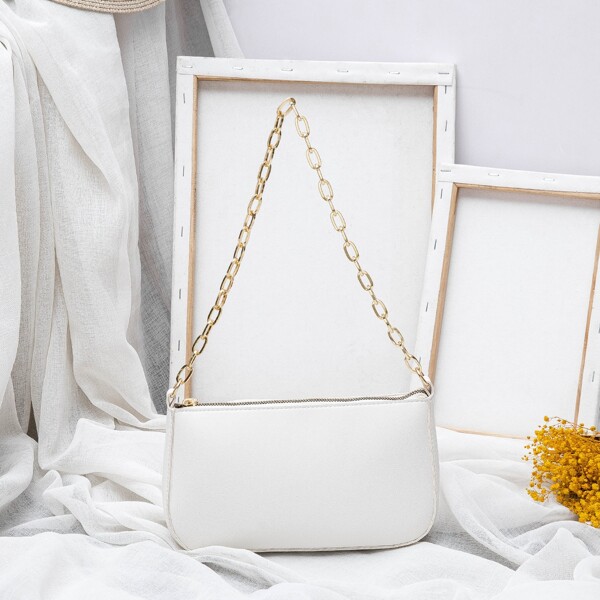 

Solid Chain Shoulder Bag, White