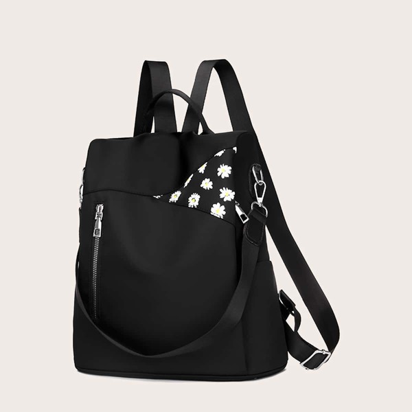 

Floral Graphic Anti-theft Backpack, Black