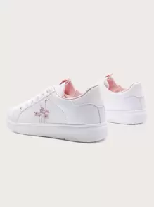 Women's Low-cut Flat Lace-up Comfortable Sneakers, Street Style Sports White Shoes - White - View 2