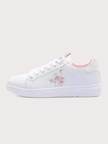Women's Low-cut Flat Lace-up Comfortable Sneakers, Street Style Sports White Shoes - White - View 4