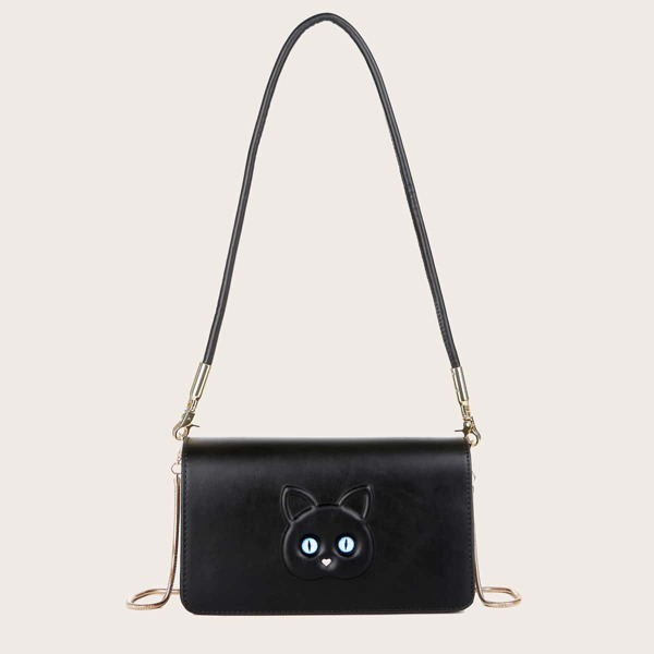 

Cat Pattern Shoulder Bag, Black