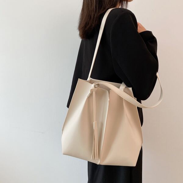 

Tassel Decor Tote Bag, Beige