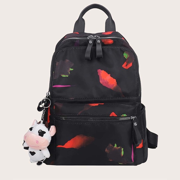 

Pocket Front Classic Backpack With Bag Charm, Multicolor