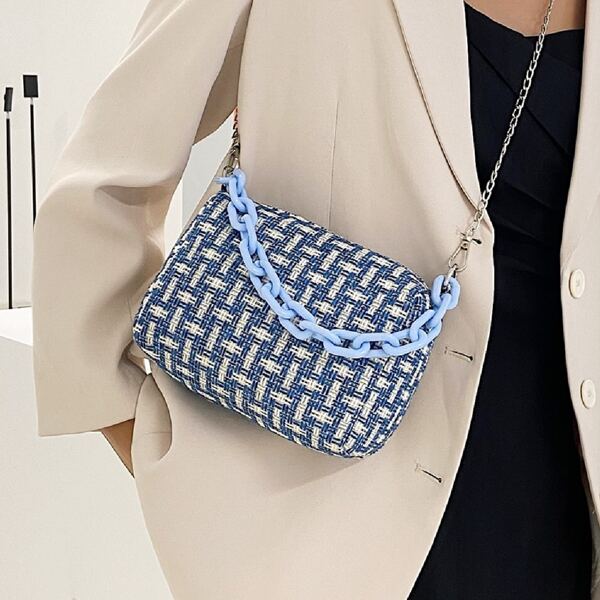 

Two Tone Braided Design Satchel Bag, Blue