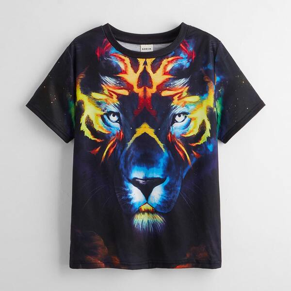 

Boys 3D Lion Print Tee, Black
