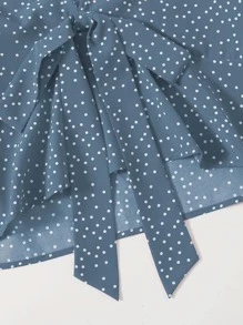 Tie Front Polka Dot Peplum Top - Dusty Blue - View 4