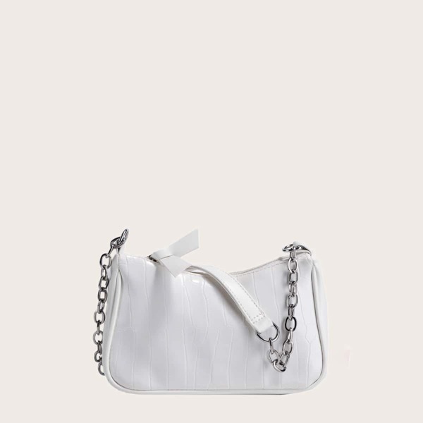 

Girls Croc Embossed Chain Shoulder Bag, White