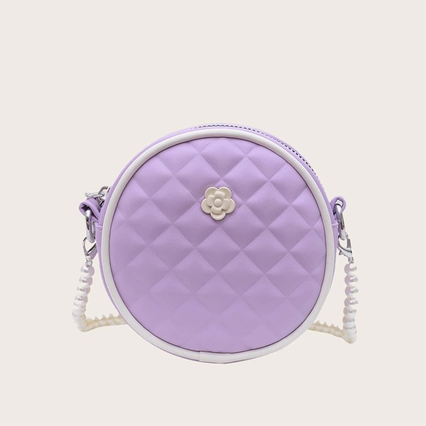 

Girls Faux Pearl Decor Quilted Crossbody Bag, Purple