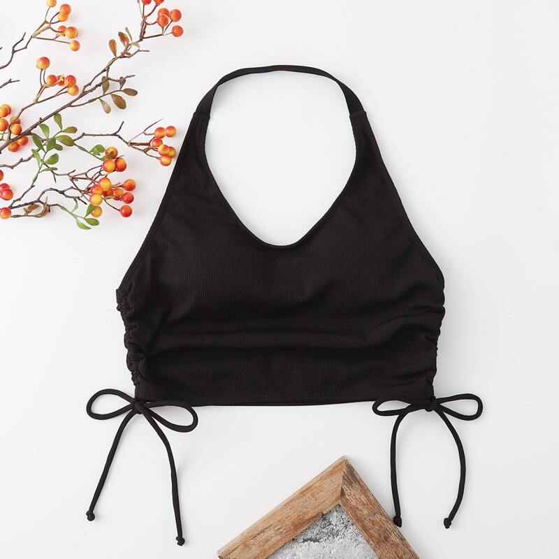 

Solid Rib Bikini Top, Black
