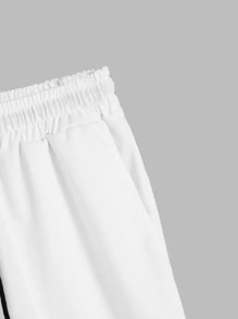 Manfinity Hypemode Shorts Para Hombre Con Eslogan Impreso De Ajuste Holgado Y Cintura Con Cordón - Blanco - Ver 4
