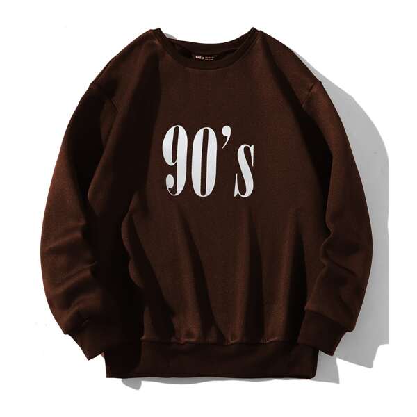 

Letter Graphic Round Neck Sweatshirt, Chocolate brown
