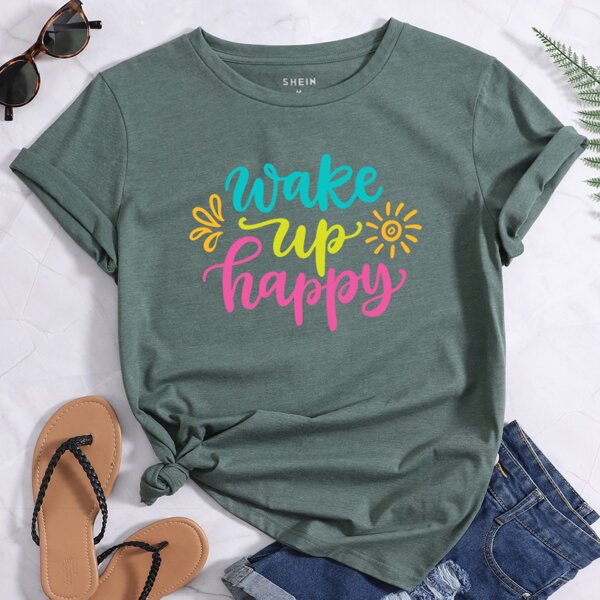 

Slogan Graphic Short Sleeve Tee, Army green