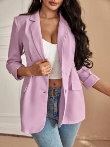 SHEIN SXY Blazer Tombol Depan Plain Anggun - Berwarna merah muda - View 1