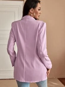 SHEIN SXY Blazer Tombol Depan Plain Anggun - Berwarna merah muda - View 2