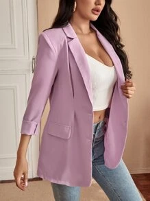 SHEIN SXY Blazer Tombol Depan Plain Anggun - Berwarna merah muda - View 4