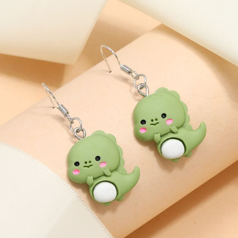

1pair Cartoon Dinosaur Earrings, Green