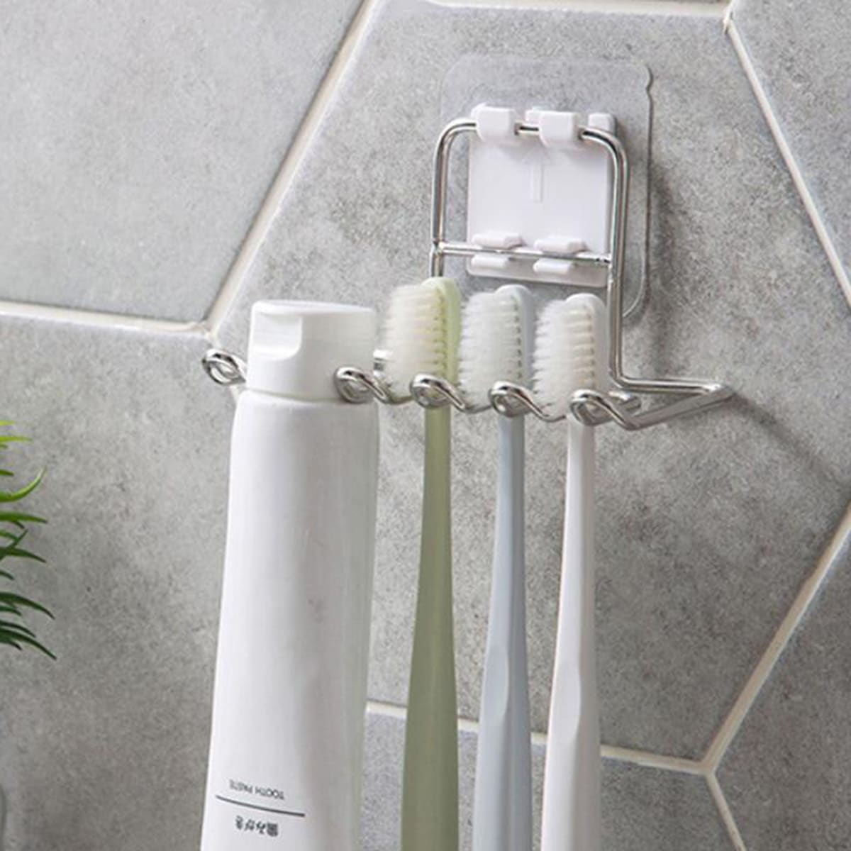 

1pc Wall Mounted Multifunction Toothbrush Holder, Silver