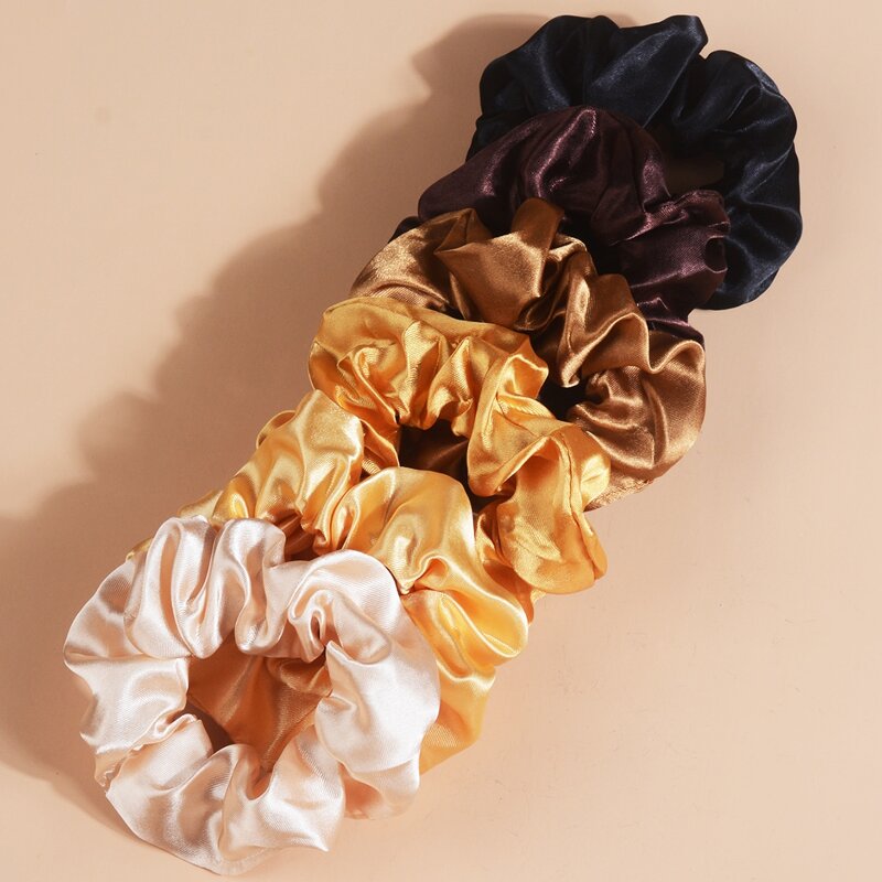 

6pcs Solid Satin Scrunchie, Multicolor